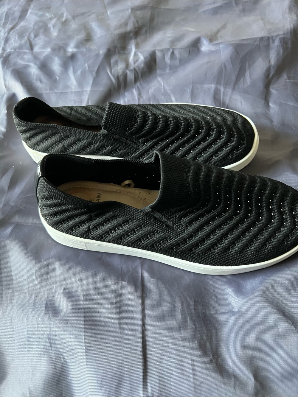 White Mountain Black Knit Slip-On Loafers with White Sole